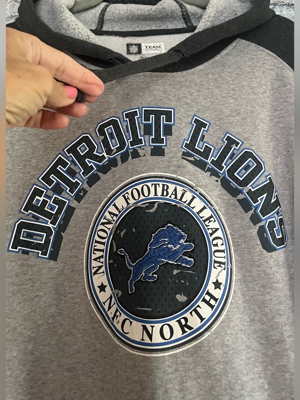 Detroit Lions Gray & Black Pullover Hoodie Official Team Design embroidered Lion - Picture 2 of 6
